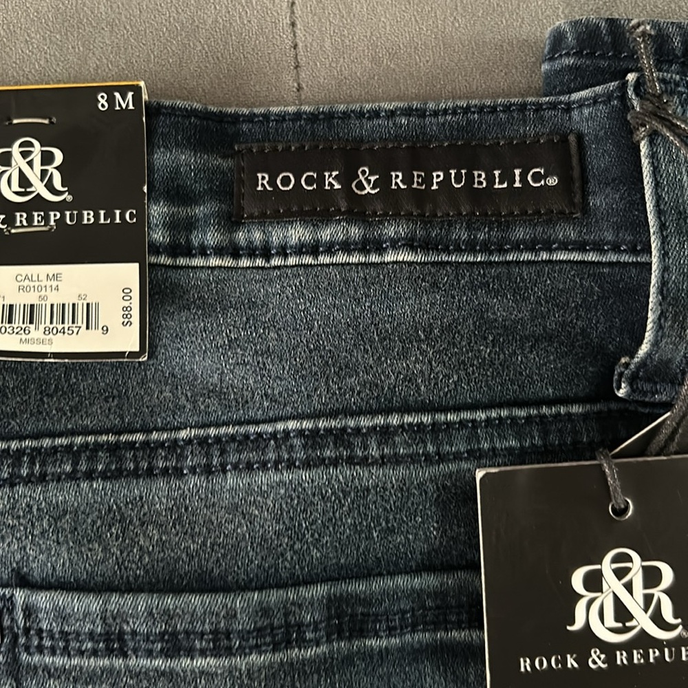 Rock & Republic Skinny Berlin Jeans in dark wash with studding detail Sz 8M NWT - Picture 8 of 12